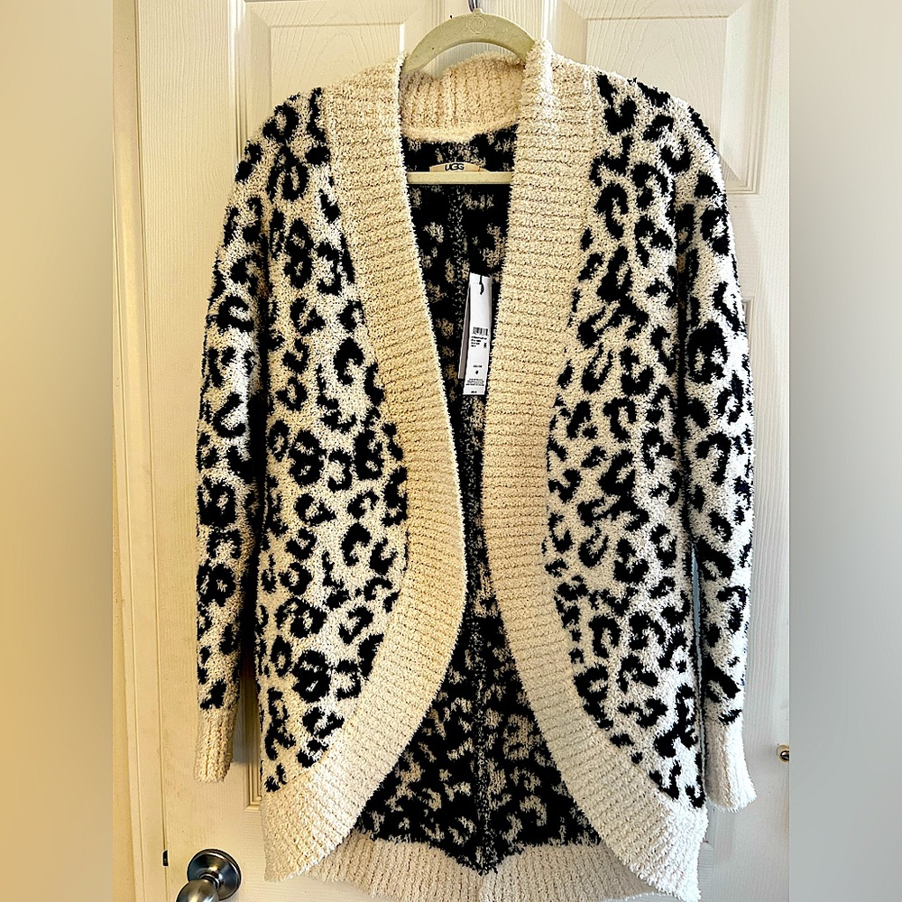 Ugg Fremont fluffy knit cardigan sweater NWT small leopard